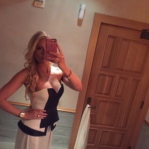 White Leather and blue fabric bustier -  sz Med